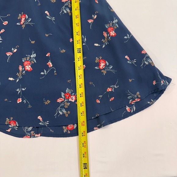 Lulus Floral Halter Skater Dress Womens Small Navy Blue Lace Up Back | Romantic - Picture 7 of 8